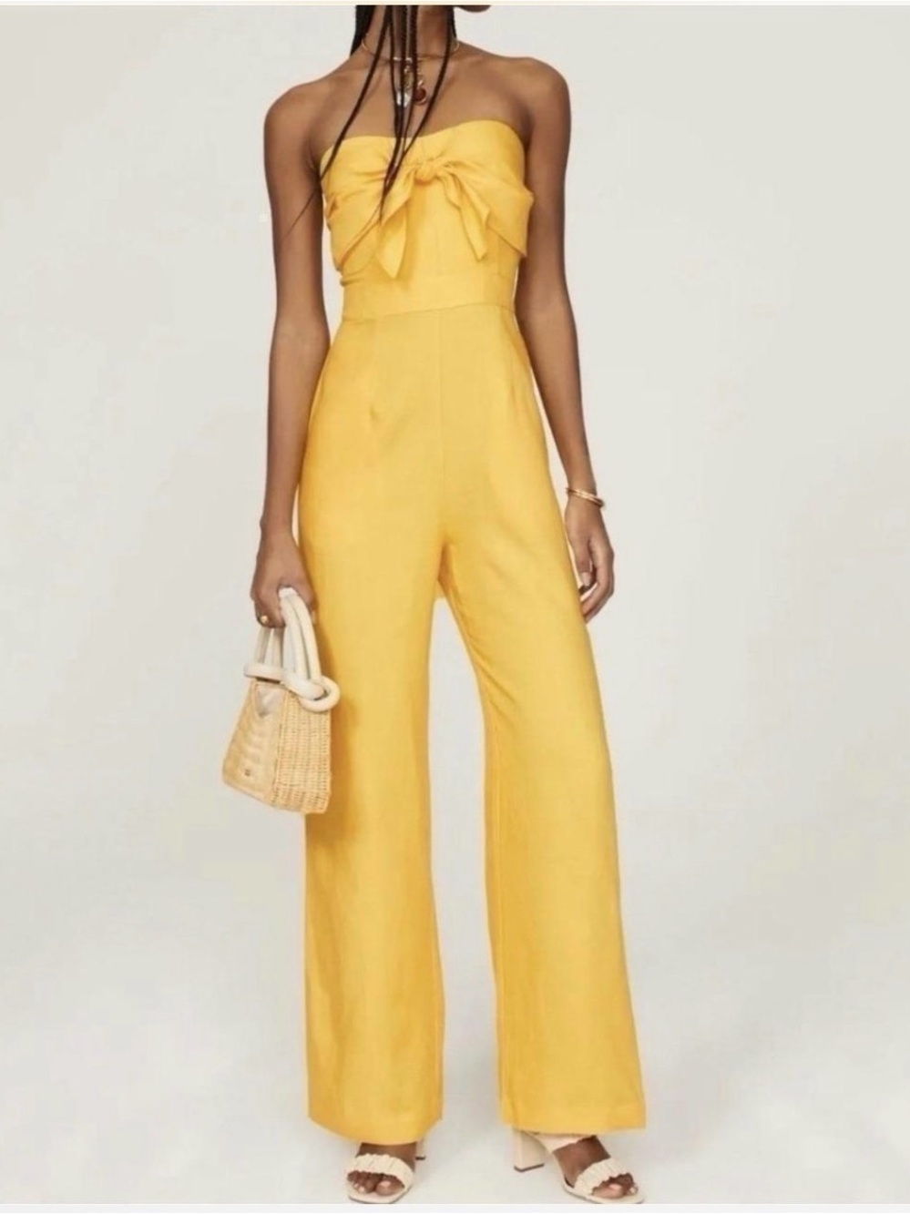 Derek Lam 10 Crosby party resort Alene Yellow Strapless Tie-Front Jumpsuit linen